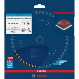 BOSCH Tarcza pilarska EXPERT High Pressure Laminate, 160x1,8 /1,2 ×20 mm, T52 2608902221
