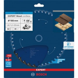 BOSCH Tarcza pilarska EXPERT Wood cordless, 185 ×1,8 /1,2×20 mm, T32 2608902234