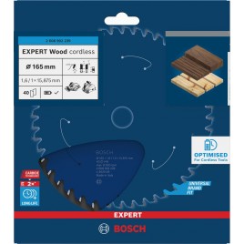 BOSCH Tarcza pilarska EXPERT Wood cordless, 165 × 1,6 / 1 × 15,875 mm, T40 2608902239