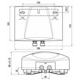 CLAGE M4-O Mały podgrzewacz przepływowy nad umywalk, 4,5 kW/230V 1500-17114