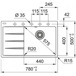 Franke Centro 611-78 TL, 780x500 mm, zlewozmywak, Fragranit+ Biały polarny 114.0633.144