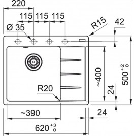 Franke Centro CNG 611-62 TL, 620x500 mm, zlewozmywak, Fragranit, Czarny mat 114.0633.131