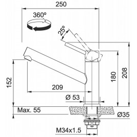 Franke Orbit bateria kuchenna ze stałą wylewką, Stal szlachetna 115.0569.290