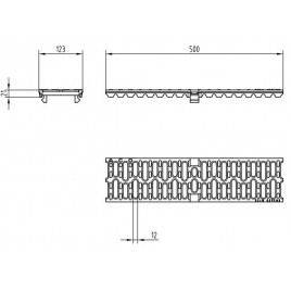 ACO Drainlock V/X100 - B125, Ruszt w poprzeczne mostki 0,5 m, żeliwo 12676