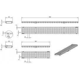 ACO Drainlock V/X100 - B125, Ruszt w podłużne mostki z profili U 1,0 m, stal ocynk. 132555