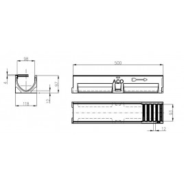 ACO Self Euroline Kanał 0,5 m, H=10 cm, ruszt z tworzywa sztucznego 416326