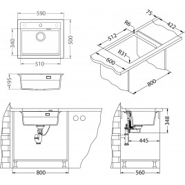 ALVEUS ATROX 30 Zlewozmywak granitowy, 590 x 500 mm, beton 1131995