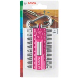 BOSCH 21-elementowy zestaw bitów do wkrętarek z karabińczykiem (fuksja) 2607002821