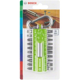 BOSCH 21-elementowy zestaw bitów do wkrętarek z karabińczykiem (jasnozielony) 2607002823