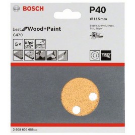 BOSCH Papier ścierny C470, 115 mm, 40, 5 szt. 2608605058