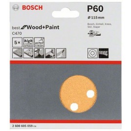 BOSCH Papier ścierny C470, 115 mm, 60 5 szt. 2608605059