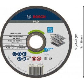 BOSCH Korundowa tarcza tnąca PRO Stainless Steel and Metal, 125 × 1,6 × 22,23mm 2608600220