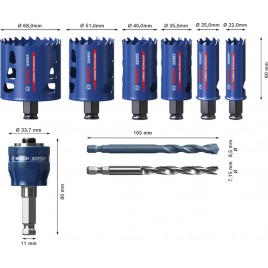 BOSCH Zestaw pił otwornic EXPERT Tough Material 22/25/35/51/60/68 mm, 9 szt. 2608900445