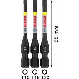 BOSCH Bity PRO T Impact, T10, T15, T20, 55 mm, 3 szt. 2608521U54