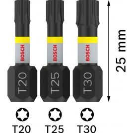 BOSCH Bit PRO T Impact, T20 × 25, T25 × 25, T30 × 25 mm, 3 szt. 2608522479