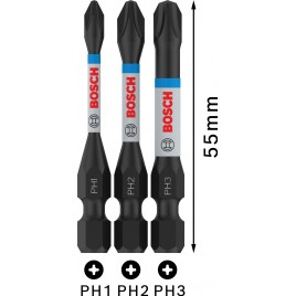 BOSCH Bit PRO PH Impact, PH1 × 55, PH2 × 55, PH3 × 55 mm, 3 szt. 2608522491