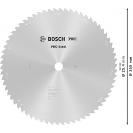BOSCH Tarcza pilarska PRO Steel, do narzędzi przewodowych, 355 × 2,2 × 25,4 mm, T66