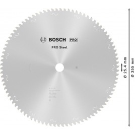 BOSCH Tarcza pilarska PRO Steel, do narzędzi przewodowych, 355 × 2,2 × 25,4 mm, T90