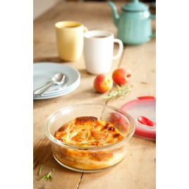 CURVER SMART COOK 0,6L Pojemnik okrągły szklany 16 x 7 cm transparentny/czerwony 00117-472