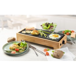 DOMO Bamboo Style Elektryczny grill stołowy Plancha (36x14cm/1000W) DO9270G