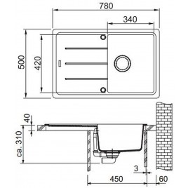 Franke Basis BFG 611, 780x500 mm, zlewozmywak fragranitowy, Biały polarny 114.0365.392