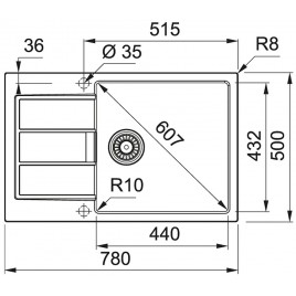 Franke Sirius 2.0 S2D 611-78 XL, 780 × 500mm, Zlewozmywak, Kamienny Szary 143.0618.641