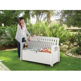 KETER PATIO BENCH 227L Ławka ogrodowa z pojemnikiem 138,6 x 63,5 x 88 cm, biała 17202690