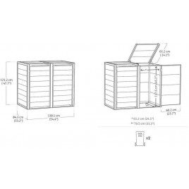 KETER HIDE AWAY 2x240L Obudowa na kosze na śmieci, 138,1 x 84,3 x 121,2 cm, szary 17213790