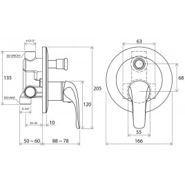 RAVAK ROSA RS 061.00 Bateria podtynkowa z włącznikiem X070014