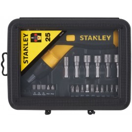 Stanley 0-63-022 Wkrętak pistoletowy z grzechotką z zestawem końcówek, 25 sztuk