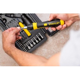 Stanley 0-63-038 Wkrętak pistoletowy z grzechotką z zestawem końcówek, 40 sztuk
