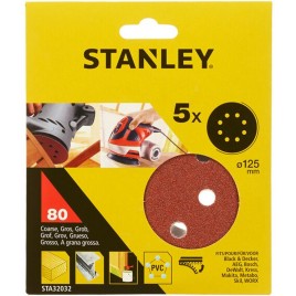 Stanley STA32032 Papier ścierny do szlifierek mimośrodowych 125mm, P80, 5 sztuk