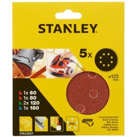 Stanley STA32047 Papier ścierny do szlifierek mimośrodowych 125mm, P60, P80, 2x P120, P180