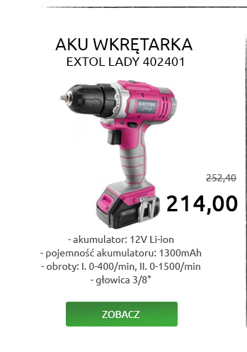 extol-lady-wkretarka-akumulatorowa-rozowa-12v-li-ion-1300mah-zestaw-w-walizce-402401